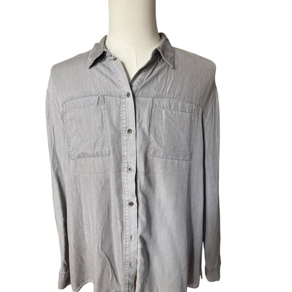 Jane + Delancey Womens Gray Button-Up Shirt XL With Roll-Tab Sleeves - Picture 1 of 16